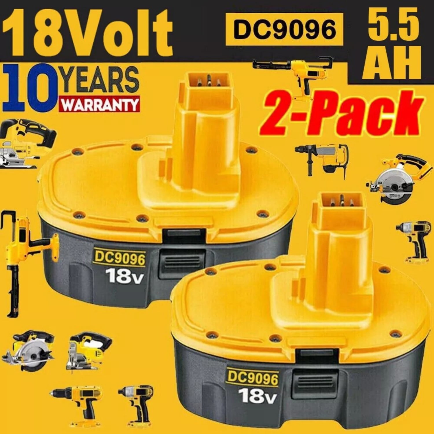 CEENR 2Pack 4.8Ah DC9096 Battery Replacement For DeWalt 18V Battery Ni