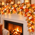 thumbnail image 1 of Skimsklo 2-Pack 5.5Ft Artificial Fall Maple Leaf Garland Set with White Pumpkins Berries and Separate LED String Lights Unassembled Thanksgiving Decor, 1 of 11