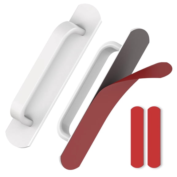 2 Pack 5.7 Inch Adhesive Cabinet Handles - No Drill Stick on Door Push Pulls for Closet, Drawer, Fridge - Peel & Stick Sliding Door Handles with Strong Adhesive & Secure Grip (2, White)