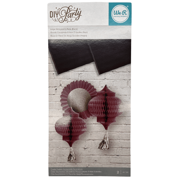 2 Pack 5.75 in x 12 in Large Honeycomb Pads, Elegant Party Decor for Weddings, Birthdays, Events, Stylish Centerpieces, Backdrops, Hanging Decorations, Bold Textured Design for Any Occasion, Black