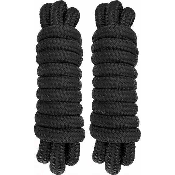 2 Pack 5/8" x 10' Boat Fender Lines - Marine Grade Nylon Boat Rope with 12" Loop for Docking and Tying Fenders - Double Braided Dock Lines, High Strength, Easy Handling, Fray Resista - Black