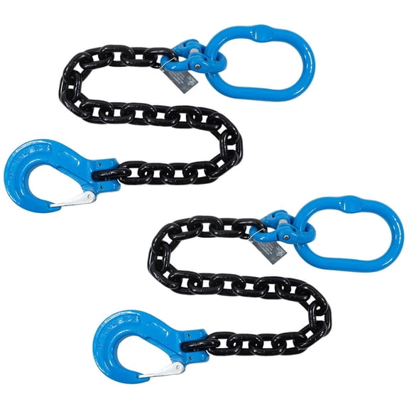 2 Pack 5/8" x 5 Ft Single Leg G100 Chain Sling with Clevis Safety Latch Hook 22,600 lbs WLL | Oblong Master Link, Heavy-Duty Rigging Sling for Industrial Lifting & Material Handling