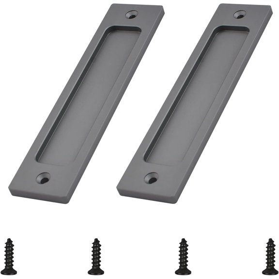 2 Pack 5.9 Inch Rectangular Flush Pulls, Heavy Duty Aluminum Alloy Sliding Door Handles, Recessed Pocket Door Pulls with Screws for Barn Door, Closet, Cabinet, Wardrobe, Drawers, Garage (Dark Gray）
