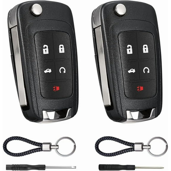 2-Pack 5-Button Replacement Key Fob Shell, Fits Chevy Cruze, Camaro, Impala, Equinox, GMC Terrain, Buick Regal & Lacrosse 20102017, Keyless Entry Remote Control Housing