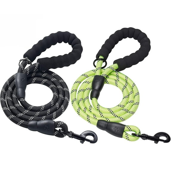 2 Pack 5 FT Heavy Duty Dog Leash with Comfortable Padded Handle Reflective Dog leashes for Medium Large Dogs(BLACK+GREEN)