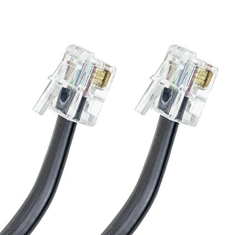 [2 Pack] 5- FT RJ11 / RJ12 Cable - Heavy Duty RJ12 / RJ11 Data Cable for  Cash Register Drawer, Telephone, Modem, Fax, Printers, and More - 6-Pins
