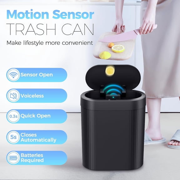 2 Pack 5 Gallon Bathroom Trash Can with Lid, Automatic Motion Sensor Black Trash Can, Touchless Slim Waterproof Garbage Bin for Kitchen, Bedroom, Office, and Bathroom