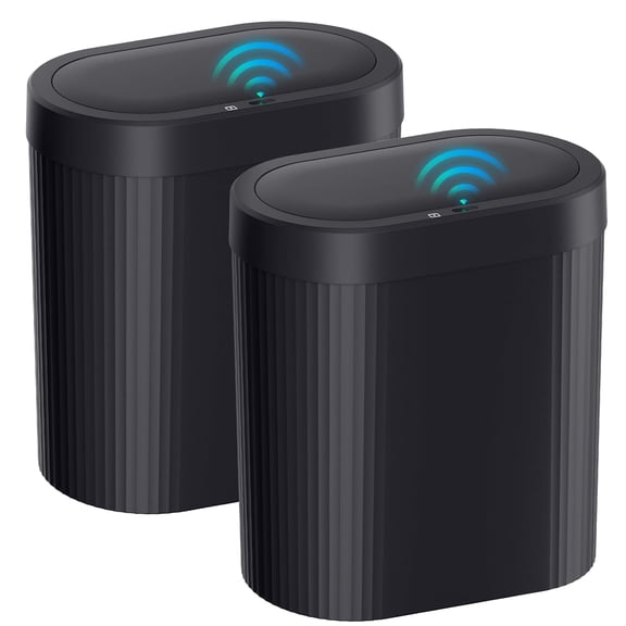 2 Pack 5 Gallon Touchless Motion Sensor Trash Can with Lid Slim Black Garbage Bin
