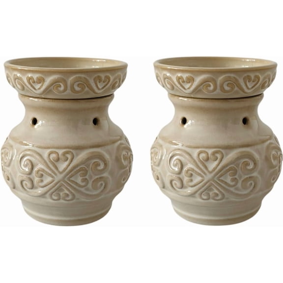 2-Pack 5" High Cream Ceramic Electric Warmer. Ideal Gift for Wedding Spa Aromatherapy. Use with Wax Melts Cubes and Fragrance Oils.