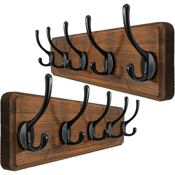 2-Pack 5-Hook Coat Hanger Wall Rack - Rustic, 16" Hole to Hole Wall Mounted