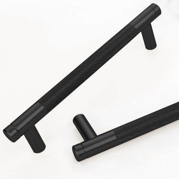 2 Pack 5 Inch 128 mm Black Knurled Cabinet Handles Cabinet Pulls Aluminum Handles Drawer Pulls Oxidation Finish with Diamond Pattern 6" Length (5" Hole Center)