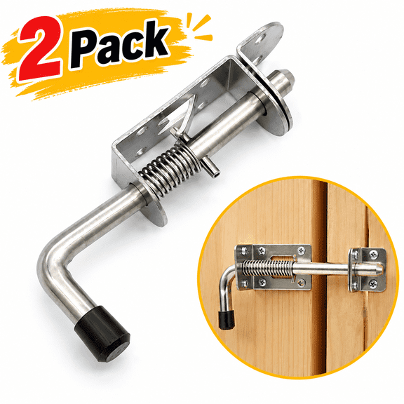 2 Pack 5 Inch 304 Stainless Steel Door Latch, Thickened Spring Loaded Barrel Bolt Latch, Non-Slip Automatic Spring Gate Latch, Heavy Duty Rustproof Shed Door Latch for Barn Gate Wooden Door Security