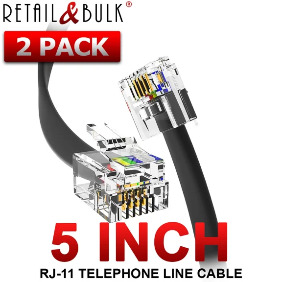 ( 2 Pack ) 5 Inch Short Telephone Cable Rj11 (6P4C) 5In Phone Line Cord, Black