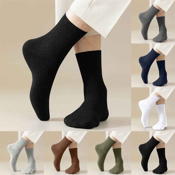 2 Pack 5 Pack Crew Socks for Men Cotton Solid Color Moisture-Wicking Breathable Multipack Casual Athletic Workout Everyday Ankle Sock