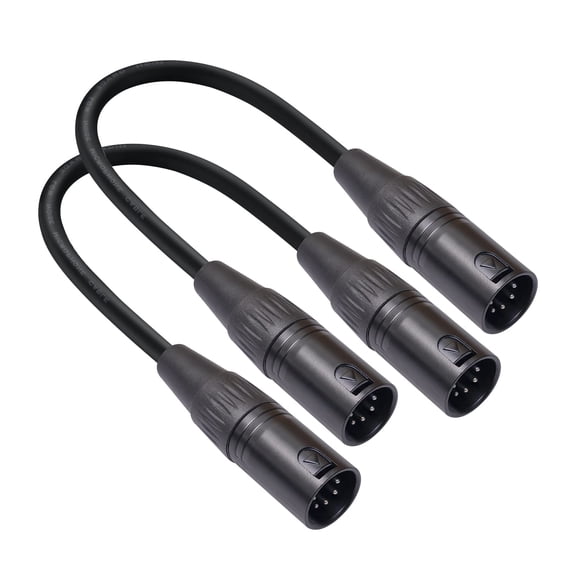 2 Pack 5-Pin XLR Male to Male Cable,1FT,Professional Lighting Control & Audio Adapter with Gold-Plated Connectors,for Stage/DJ Equipment