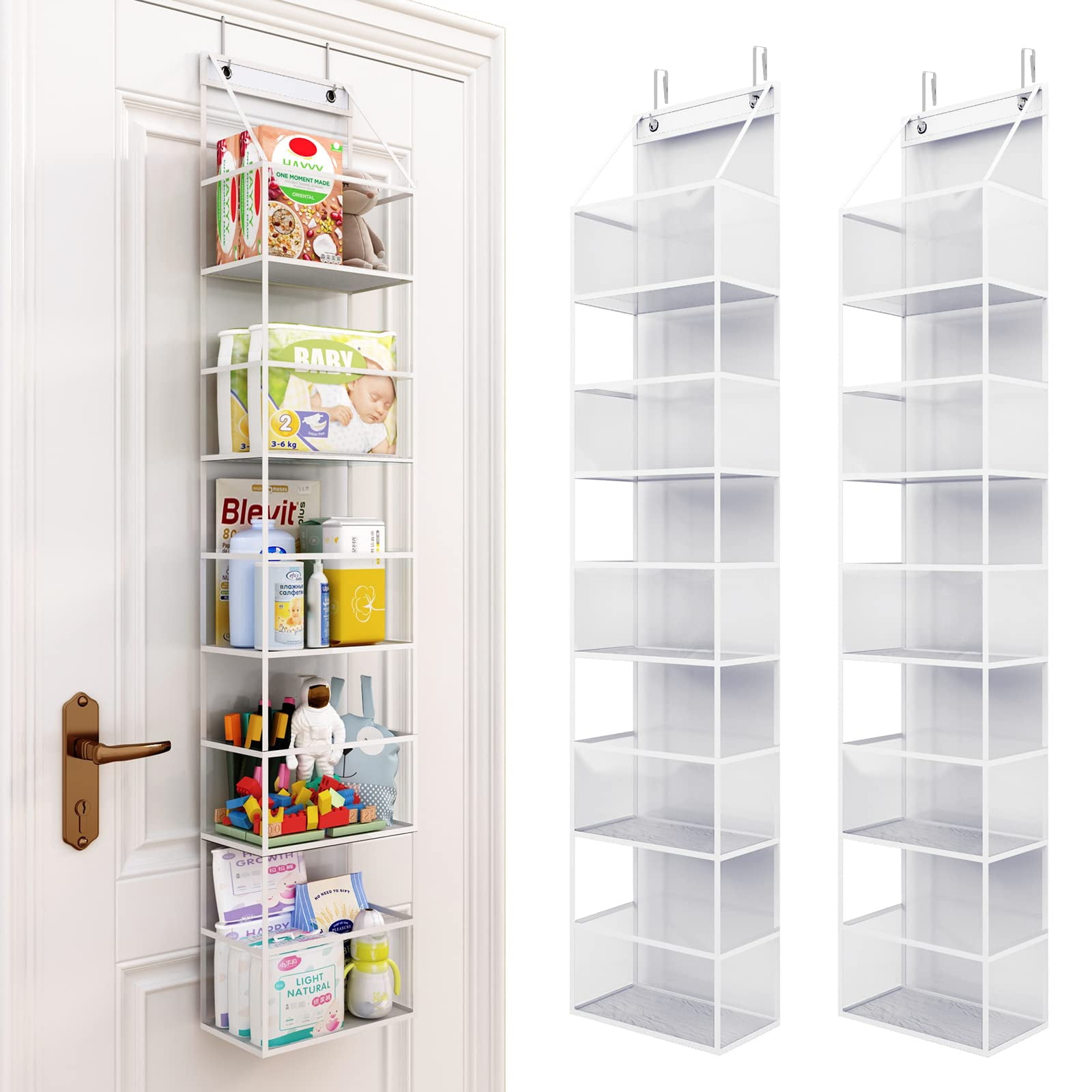 TOMNK WOO 2 Pack 5-Shelf Over The Door Hanging Pantry Organizer, Hanging Storage with Clear Plastic Pockets