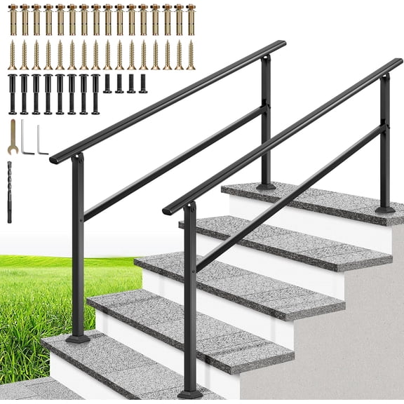 2-Pack 5 Step Hand Rails for Outdoor Steps, Galvanized Steel Railing, Straight Oval Exterior Hand Railing for Porch, Deck, or Indoor Stairs, Railing Kit