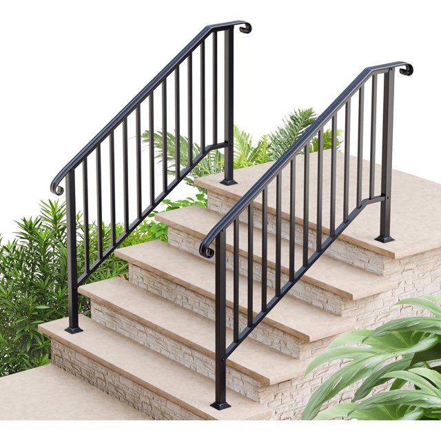 2 Pack 5 Step Handrails for Outdoor Steps, Fit 4 or 5 Steps Outdoor