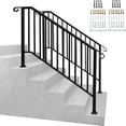 thumbnail image 1 of 2 Pack 5 Step Handrails for Outdoor Steps, Fits 4 or 5 Steps Wrought Iron Stair Railing, Metal Hand Rail with Installation Kit, Staircase Handrails for Concrete, Porch, Deck, Exterior Steps, Black, 1 of 18