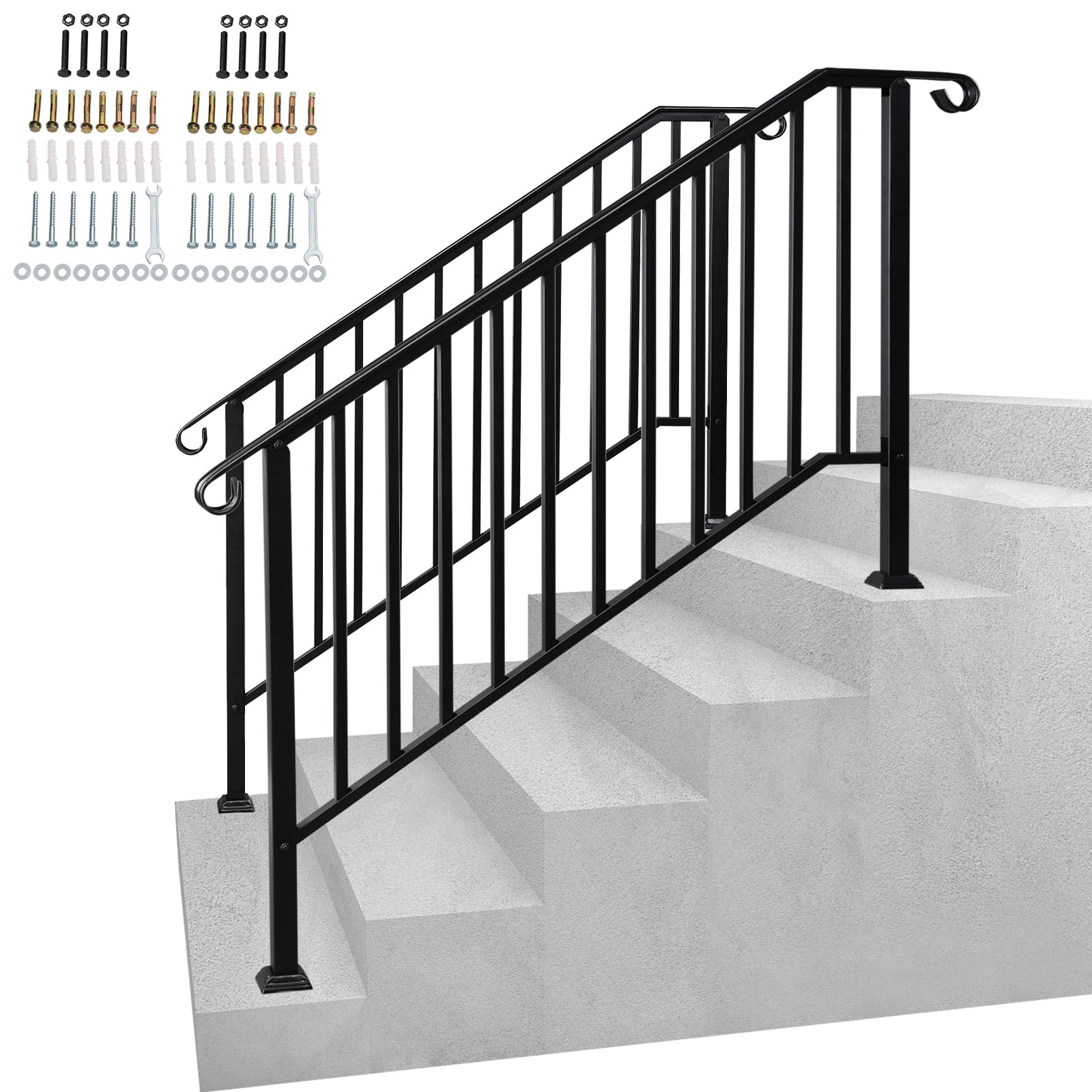 Black Powder Coated Metal Handrail for 5 Steps, 2 Pack