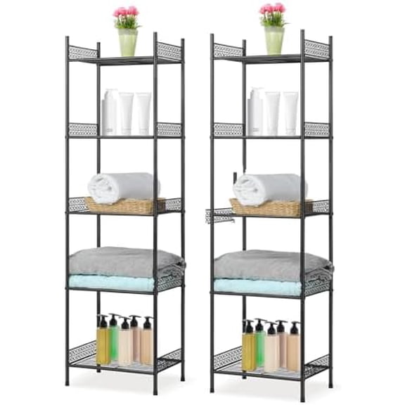2 Pack 5-Tier Bathroom Storage Shelf, Heavy Duty Wire Shelving Unit Free Standing Towel Rack Organization for Kitchen Bathroom Laundry, Black$$Home Decor, Kitchen, & Other