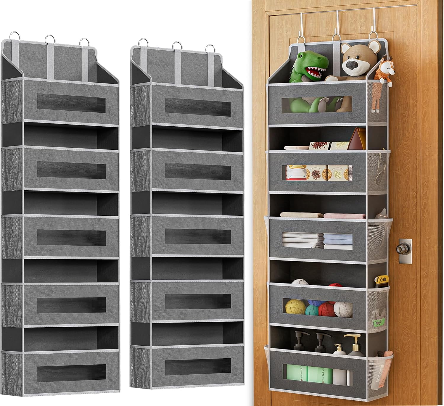 HASTHIP Nylon Hat Organizer for Baseball Caps with 14 Pockets featuring Easy‑Grab Layout | Grey Over Door Storage for Closet and Bedroom main image 1