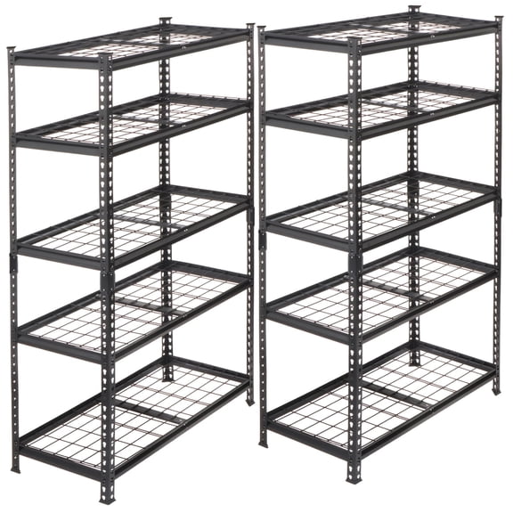 2 Pack 5-Tier Heavy Duty Garage Storage Shelving Unit, Adjustable Steel Utility Rack, Boltless Stackable Metal Shelves for Warehouse Shed Basement Organization Black