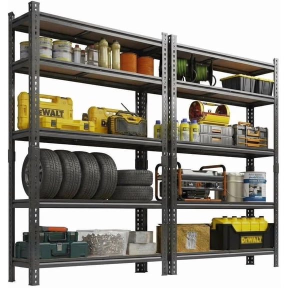 2 Pack 5-Tier Heavy Duty Steel Garage Shelving Unit 72 In Hx36 In Wx12 In D Adjustable Metal Storage Rack 400 lbs per Shelf Black