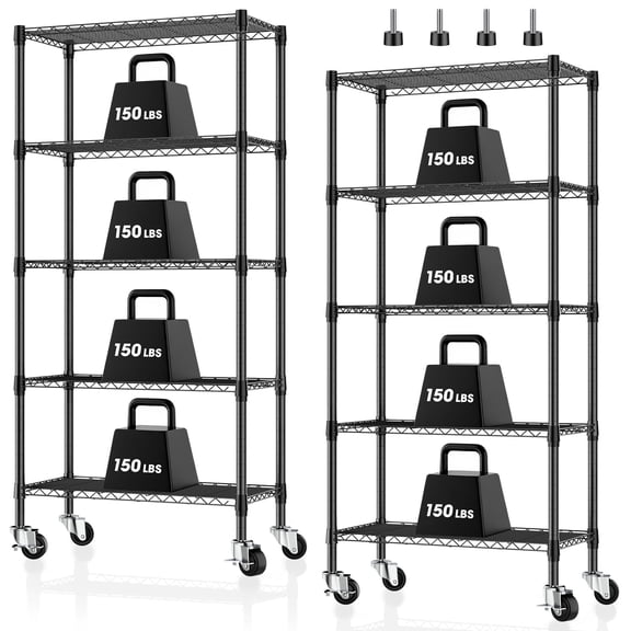 Glovv 2 pack 5-Tier Adjustable Storage Shelves Metal Shelving Heavy Duty Steel Wire Rack Organizer for Kitchen, Bathroom, Garage, 14"D x 30"W x 60"H Wire Shelving Unit, Black