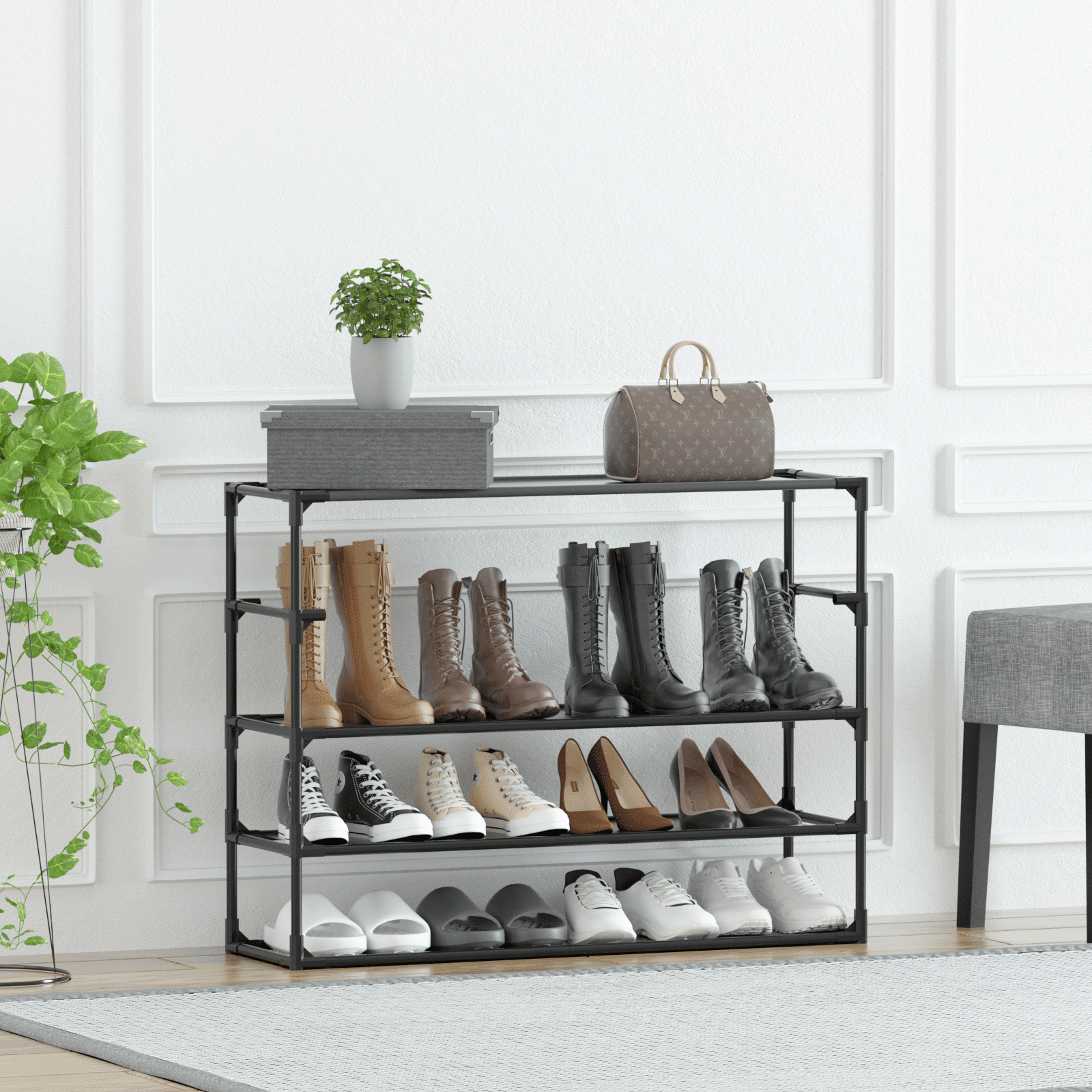 2 Pack 5-Tier Shoe Rack Small Spaces Storage Steel Frame And Fabric ...