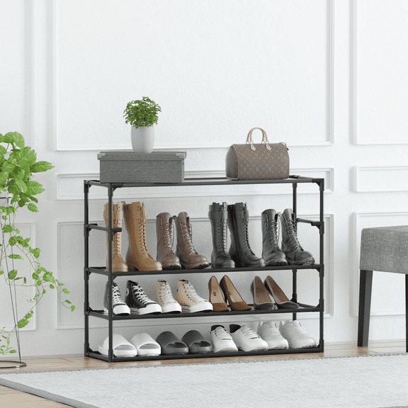 2 Pack 5-Tier Shoe Rack Small Spaces Storage Steel Frame And Fabric Layers Holds 40 Pairs Of Shoes