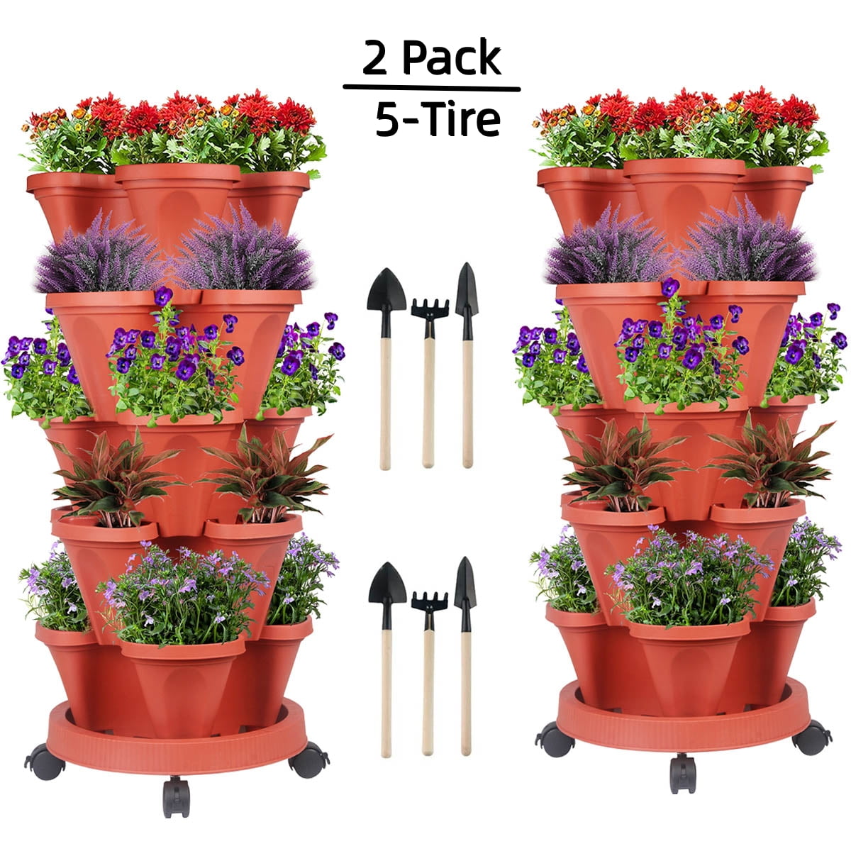 2 Pack 5 Tier Stackable Planter, Vertical Garden Plastic Planter