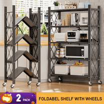 Joybos 5 Tiers Foldable Storage Organizer Wire Shelf Rack with Wheels,Holds Up To 1000 Pounds,Black，2-Pack