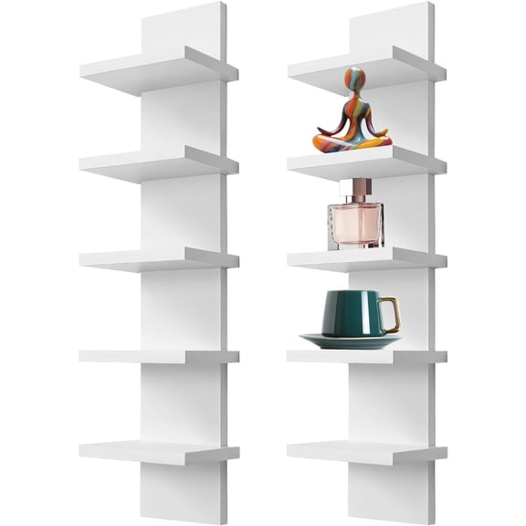 2 Pack 5 Tier Wall Shelf Unit - 31 Lack Floating Shelf, Compact Display Floating Shelf, Vertical Column Wall Decor Mount Floating Storage Organizer Tall Tower Shelf for Bedrooms, Living Rooms