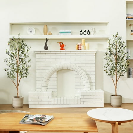 2 Pack 5 ft Artificial Olive Plants with Realistic Leaves and Natural Trunk, Silk Fake Olive Tree in Black Plastic Pot, Faux Olive Tree for Office Home