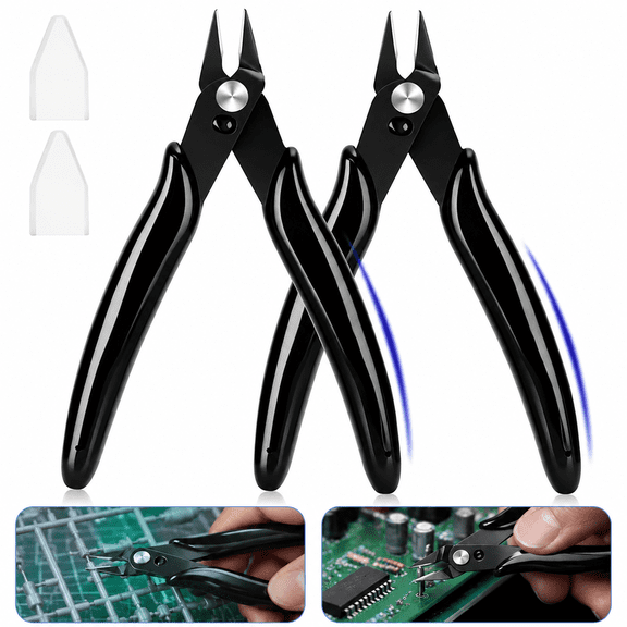 2-Pack 5 in Flush Cutters  Precision Micro Wire Cutters with Spring, Cuts up to 16 AWG Soft Wire, for Jewelry, Electronics, Models & 3D Print