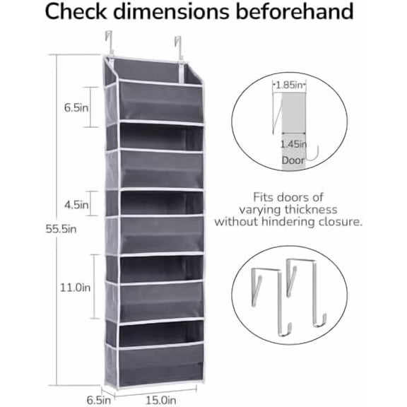 2 Pack 5-tier Over the Door Organizer Dark Gray