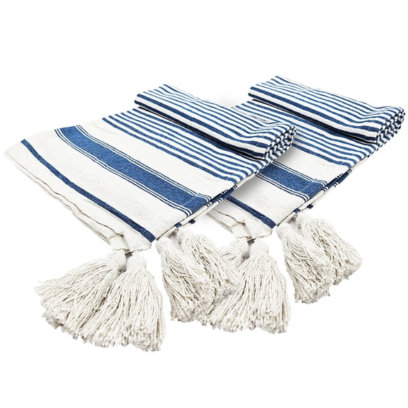 2 Pack 5060 Inch Brighton Blue White Striped Throw Blankets 80% Recycled Cotton Polyester Soft Decorative Sofa Bed Accent Blanket