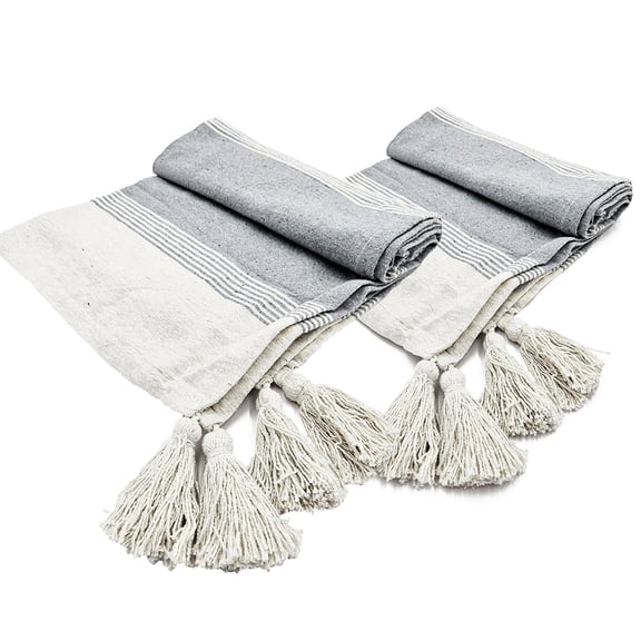 2 Pack 5060 Inch Conrad Light Gray Block Stripe Recycled Cotton Throw Blankets, 80% Recycled Cotton 20% Polyester Neutral Decor Coverlet for Modern Farmhouse Boho Aztec All Indoor Styles