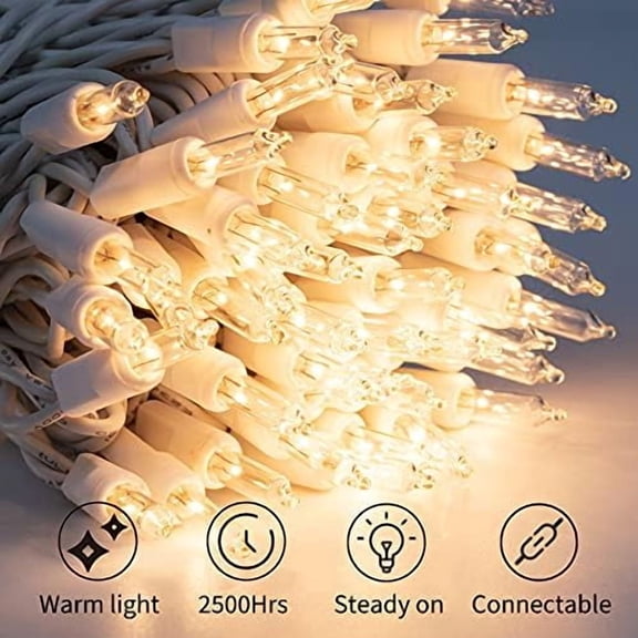 2 Pack 50 Count Christmas String Lights Clear Warm White Mini Lights Plug Powered Waterproof for Indoor and Outdoor Use, 12 Feet for Christmas Tree Party, Wedding Holiday Patio Xmas Decorations