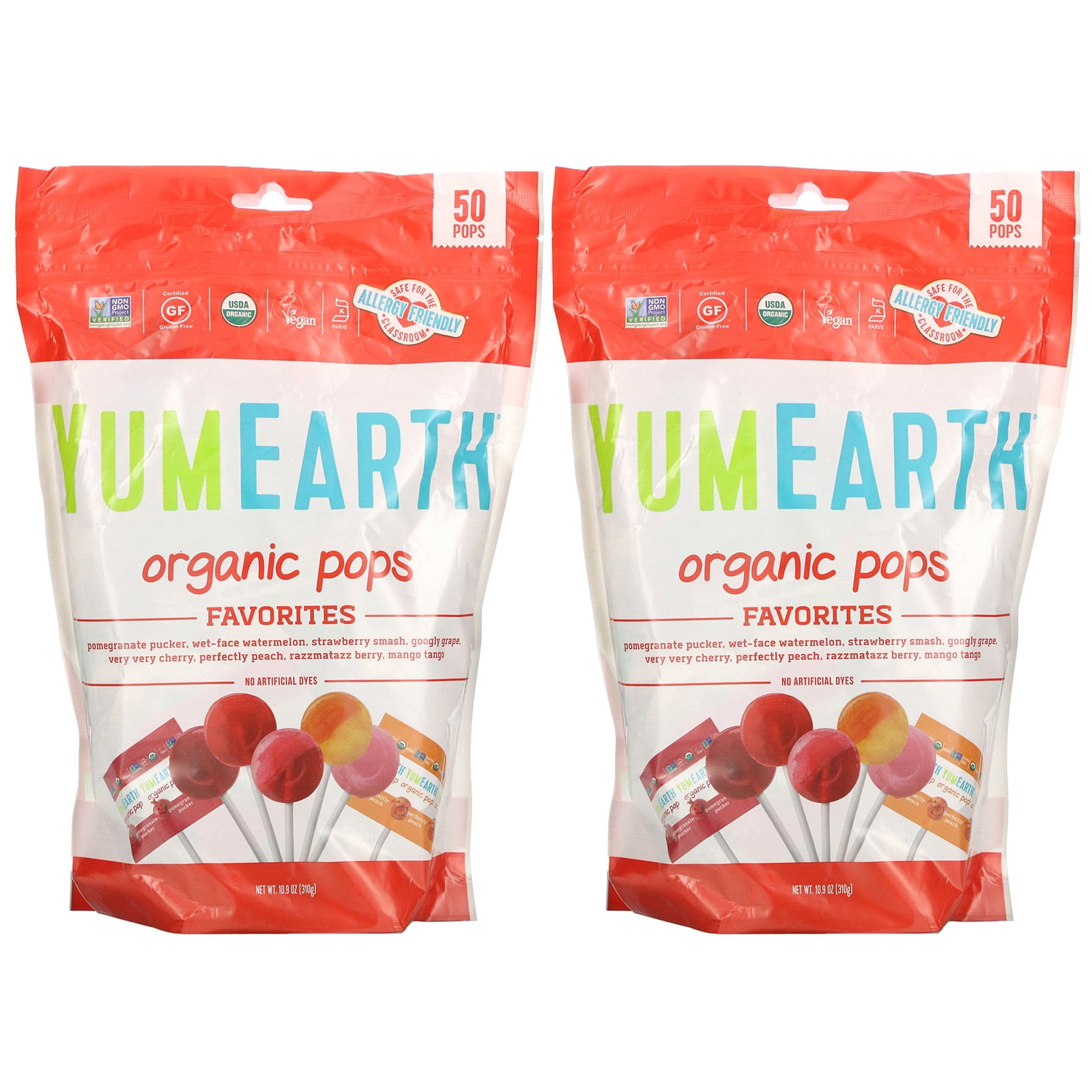 (2 Pack) 50 Count Organic Pops, Assorted Flavors, YumEarth