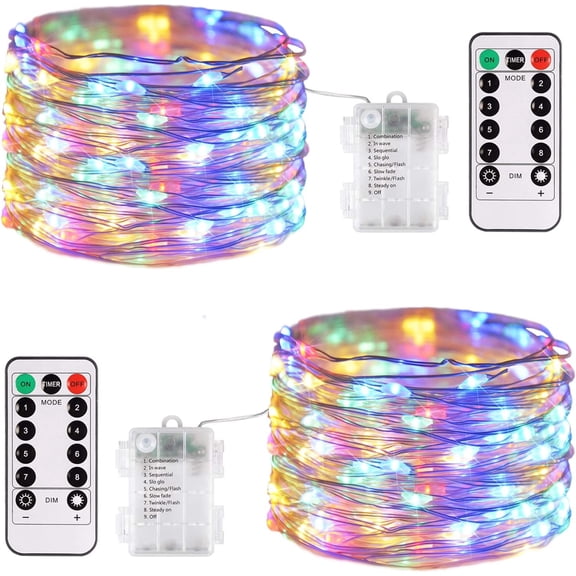2 Pack 50 LED Christmas Fairy Lights, 16.5ft Battery Powered String Lights with Remote, 8 Modes Twinkle Lights for Bedroom Centerpiece Gift Outdoor Xmas Tree Decor, Warm White