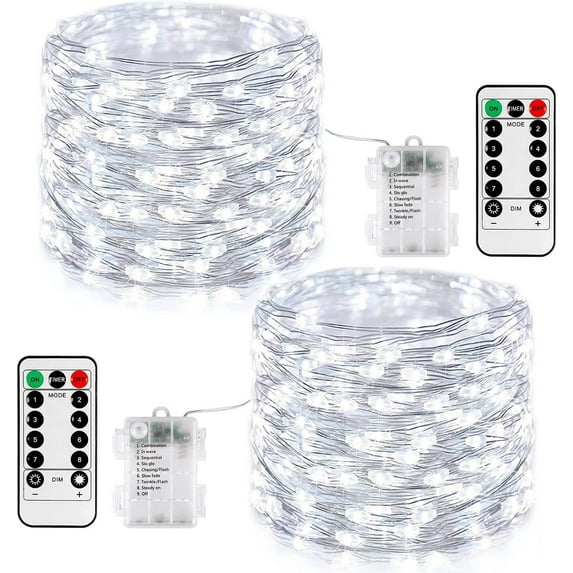 2 Pack 50 LED Christmas Fairy Lights, 16.5ft Battery Powered String Lights with Remote, 8 Modes Twinkle Lights for Bedroom Centerpiece Gift Outdoor Xmas Tree Decor, Warm White