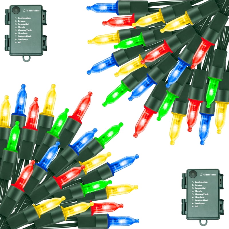 2 Pack 50 LED Outdoor Christmas Lights, 17 FT Battery Operated Mini String with 8 Modes & Timer, Xmas Tree Light Waterproof for Patio Garden Party Wedding Holiday Decor (Multicolor)