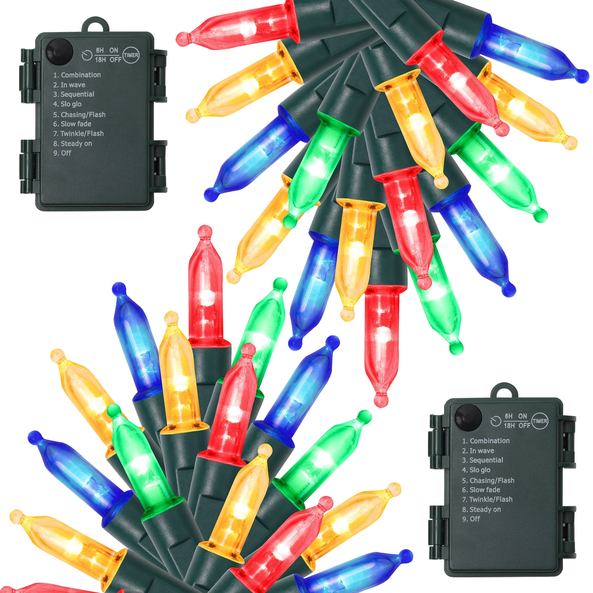 2 Pack 50 LED Outdoor Christmas Lights Battery Operated Mini String