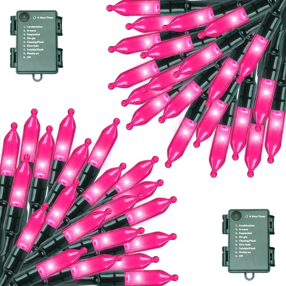 2 Pack 50 LED Pink Valentine String Lights 16FT, Battery Operated Mini Fairy Lights with 9 Modes & 6H Timer, Indoor Outdoor Decor for Christmas, Patio, Garden, Party & Valentines Day
