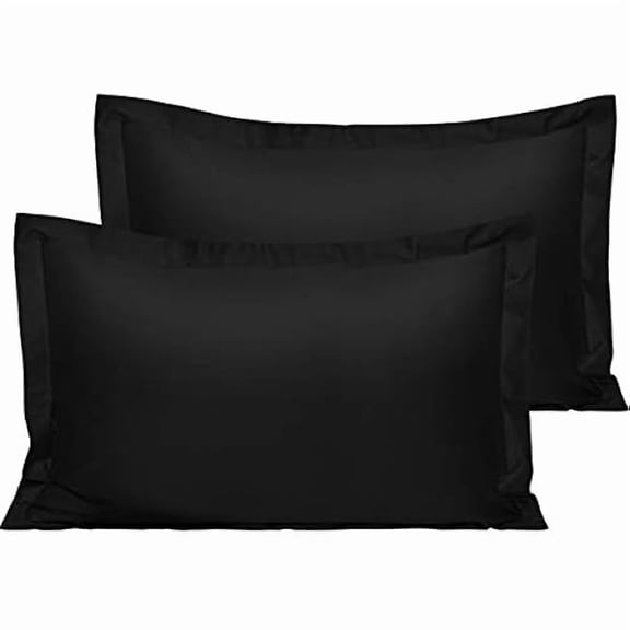 2 Pack 500 Thread Count 100% Egyptian Cotton Oxford Pillowcases, Super Soft and Breathable Euro Standard Pillow Cases | Hotel Quality Pillow Shams, 50x75 cm, Black