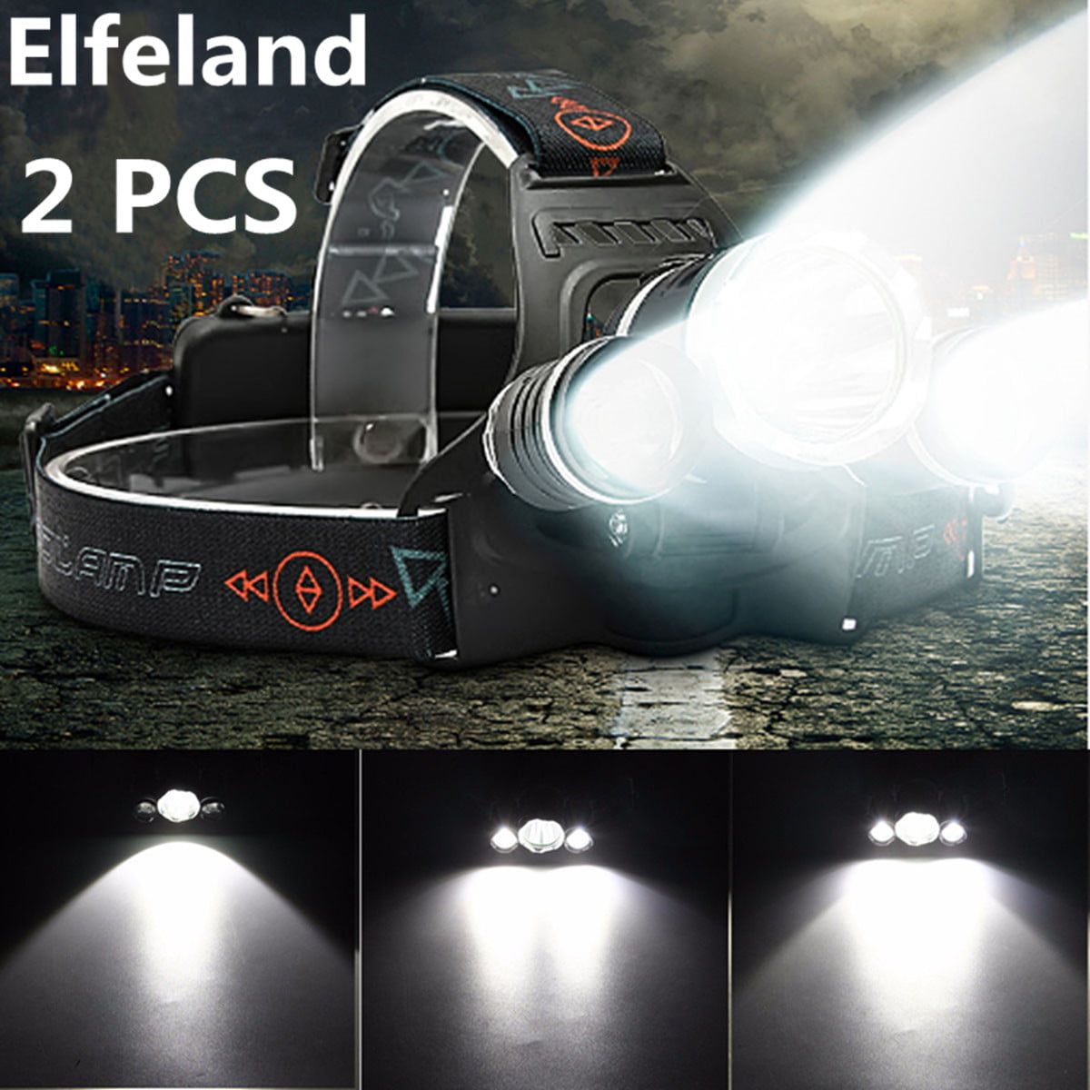 2-Pack 5000 Lm LED Headlight Headlamp Waterproof Flashlight Torch 3x T6 LED  Light For Hiking Camping Riding Fishing