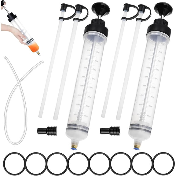 2-Pack 500CC Automotive Fluid Extractor Pump, Manual Oil Change with 50cm Rubber Hose, Manual Suction Vacuum Transfer for Power Steering