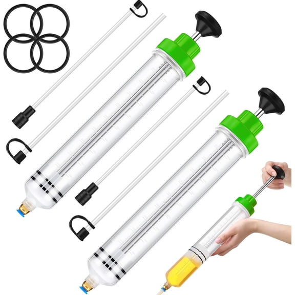 2 Pack 500cc Automotive Fluid Extractor Pump Oil Extractor Hand  Pump with Hose Manual Suction Vacuum   Transfer for Power Steering, Hydraulic Fluid (Green)